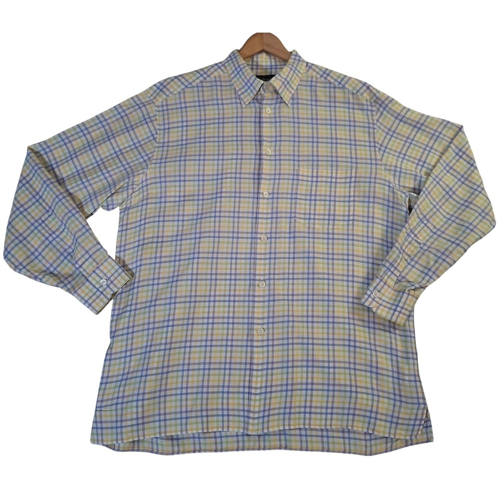 Ermenegildo Zegna Button Down Shirt Men's XL Plaid Multicolor Cotton Made Italy